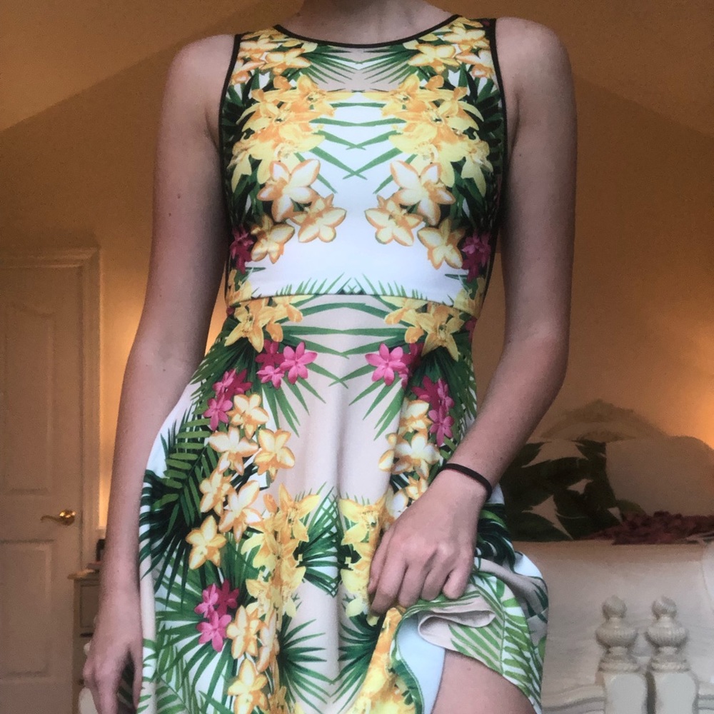 Tropical Flared Circle Skirt Dress